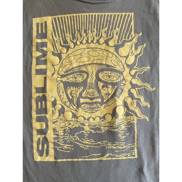 Sublime Sun Face T-Shirt Distressed Olive Green Size L - Picture 5 of 6
